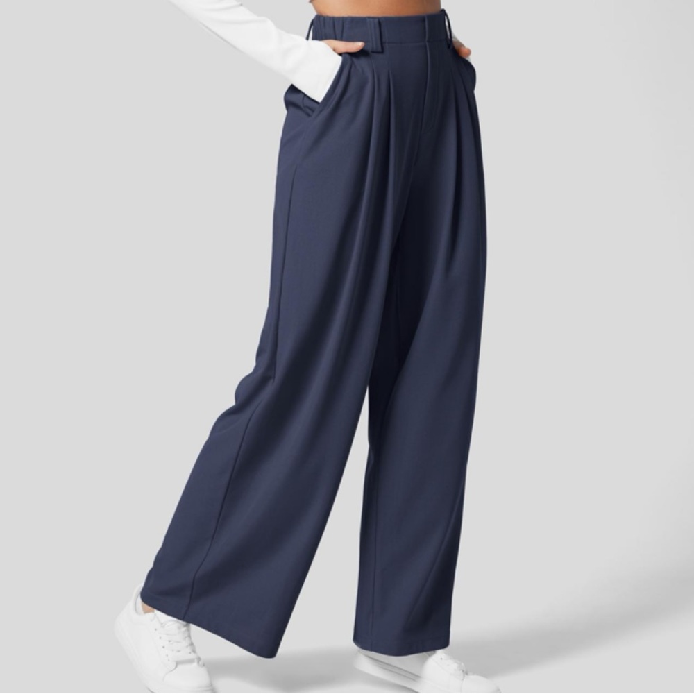 Halara High Waisted Waffle Knit Wide Leg Pant – Navy Blue Viral TikTok Pant